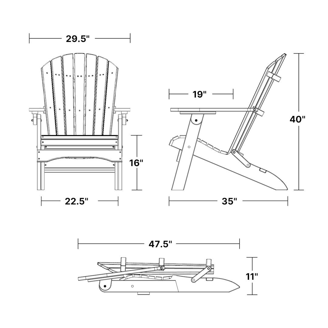 Heritage Folding Adirondack Chair dimensions diagram