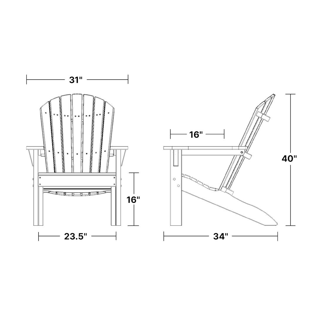 Heritage Sunset Adirondack Chair dimensions diagram