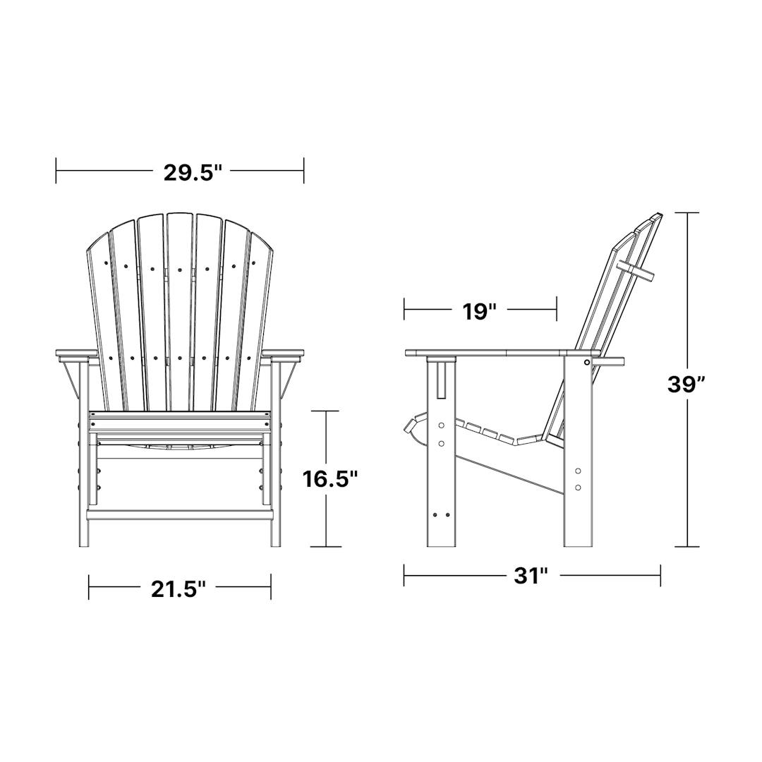 Heritage Upright Adirondack Chair dimensions diagram