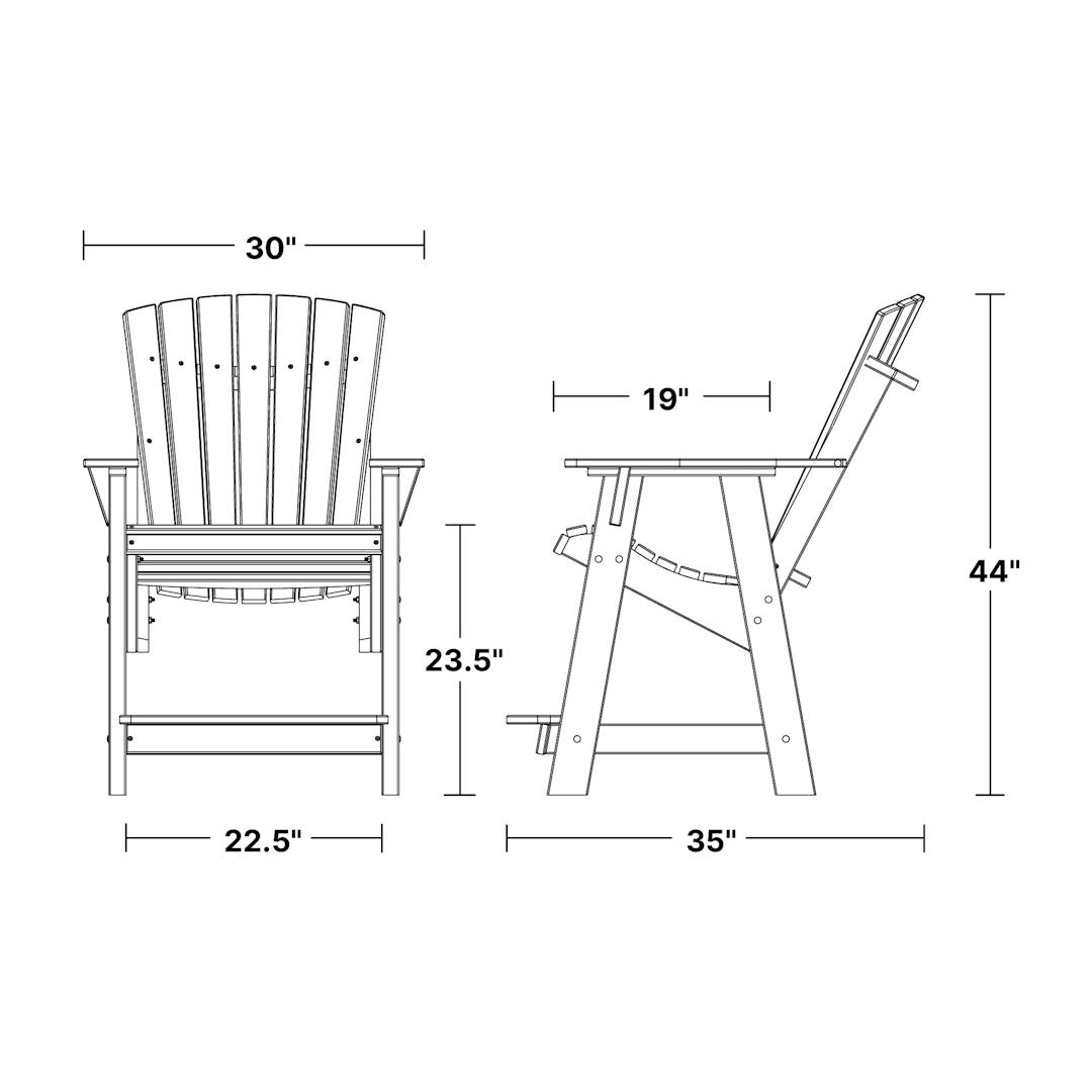 Heritage High Adirondack Chair dimensions diagram
