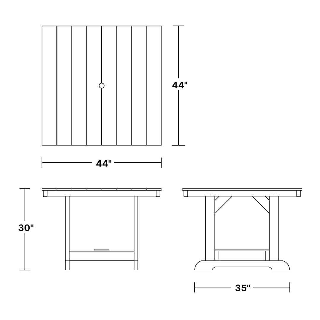 Heritage 44" x 44" Dining Table dimensions diagram