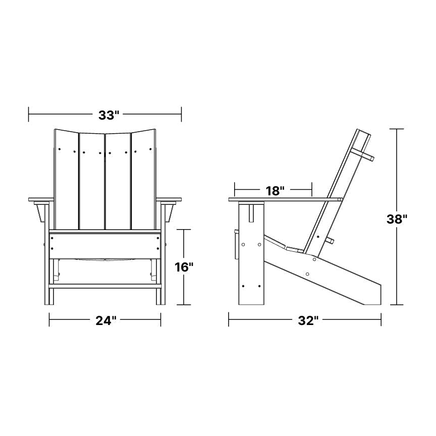 Contemporary Adirondack Chair dimensions diagram