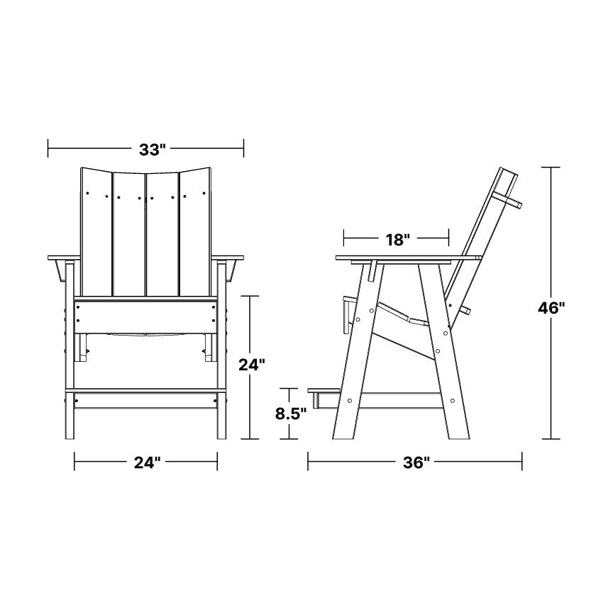 Contemporary High Adirondack Chair dimensions diagram